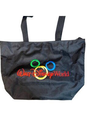 Disney World Tote Bag Polyester Black Multicolor Embroidered 18" x 14” Pockets